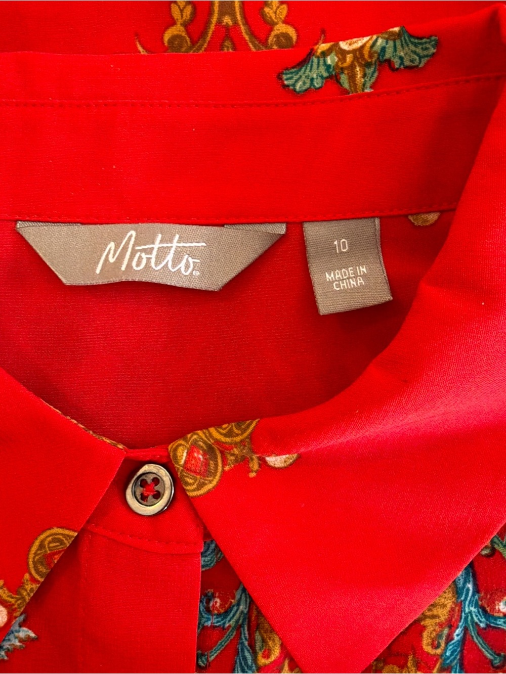 Motto Size 10 Red Baroque Jewel Print Button Down Blouse Long Sleeve Statement - Picture 7 of 7